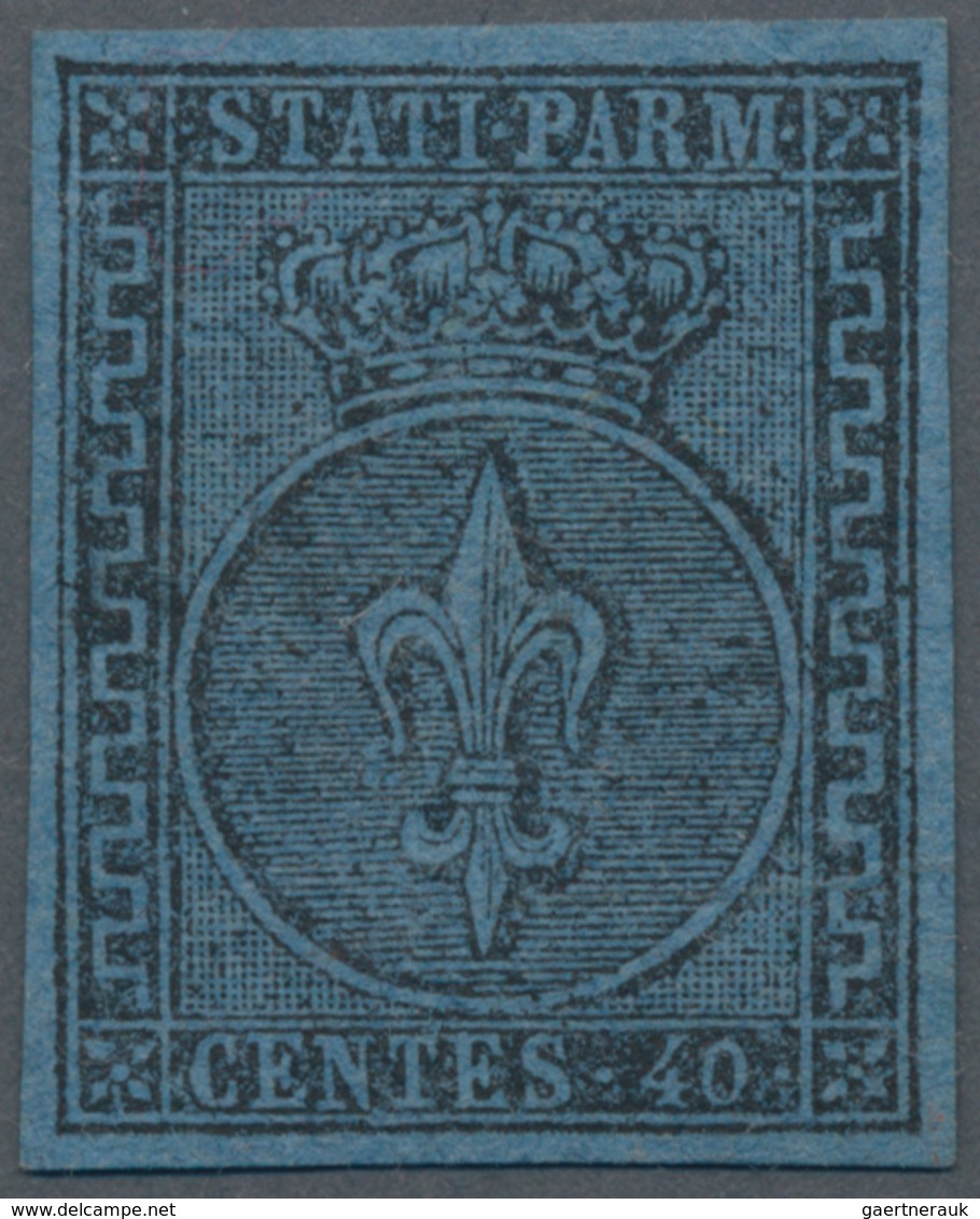 Italien - Altitalienische Staaten: Parma: 1852, 40 Cent. Black On Blue, Mint With Original Gum, Very - Parme