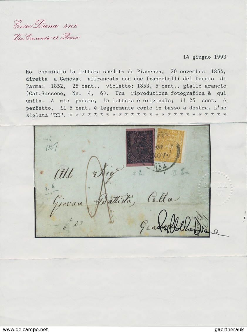 Italien - Altitalienische Staaten: Parma: 1854, 5 C Yellow (slightly Cut In At Two Sides) And 25 C B - Parme