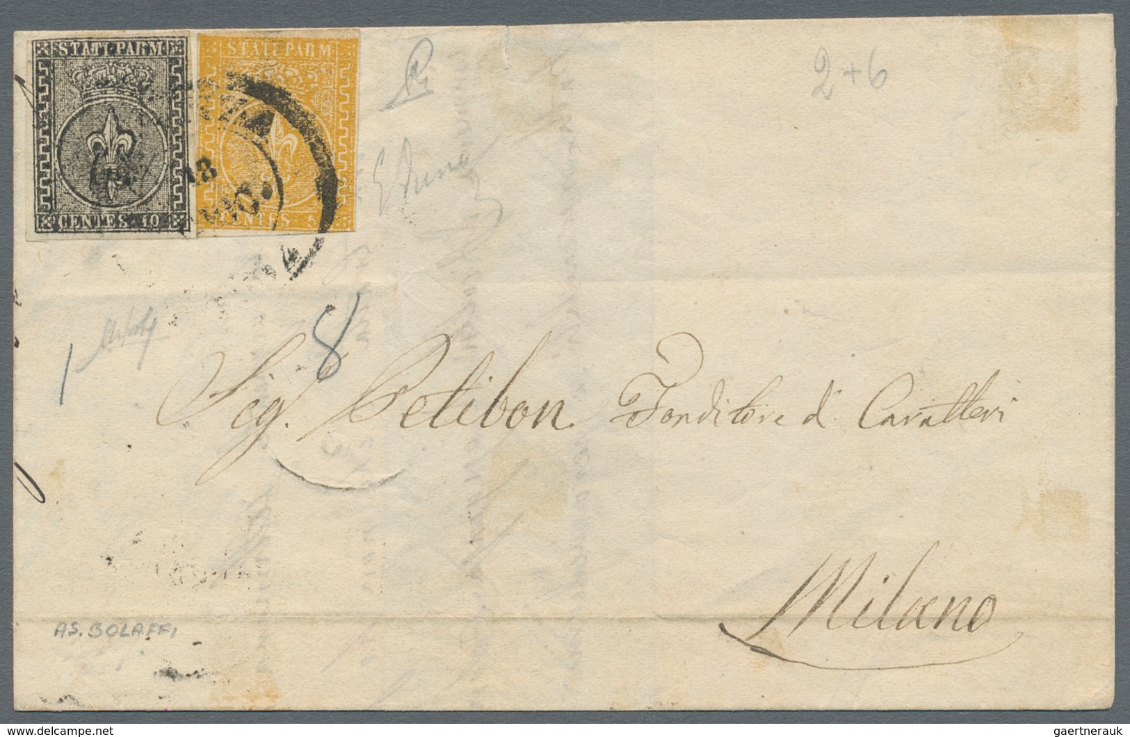 Italien - Altitalienische Staaten: Parma: 1852, 10 C Black On White And 1853, 5 C Yellow - Rare Mixe - Parma