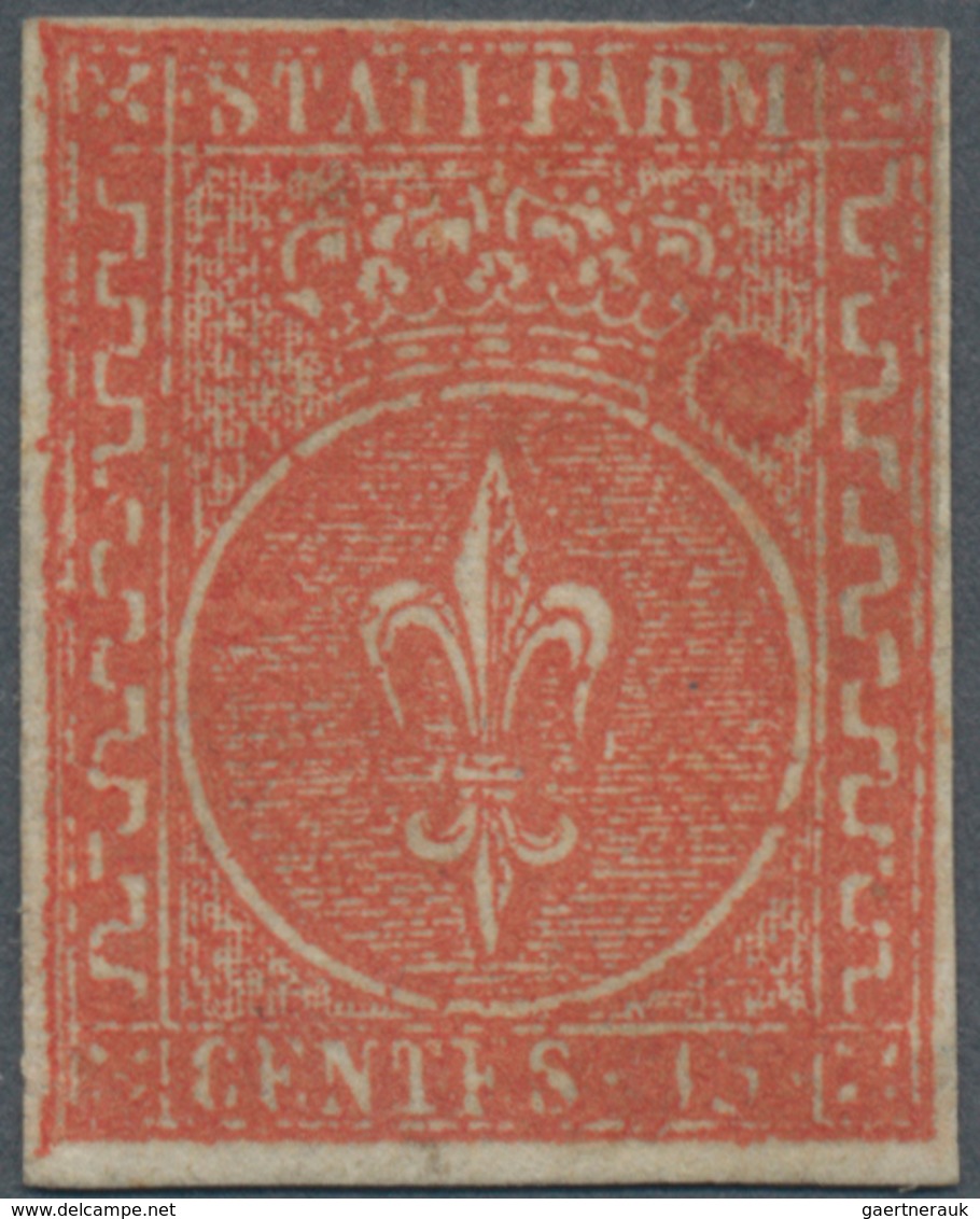 Italien - Altitalienische Staaten: Parma: 1853: Emblem 15 C. Brick-red, All Sides Wide Margined, Unu - Parme