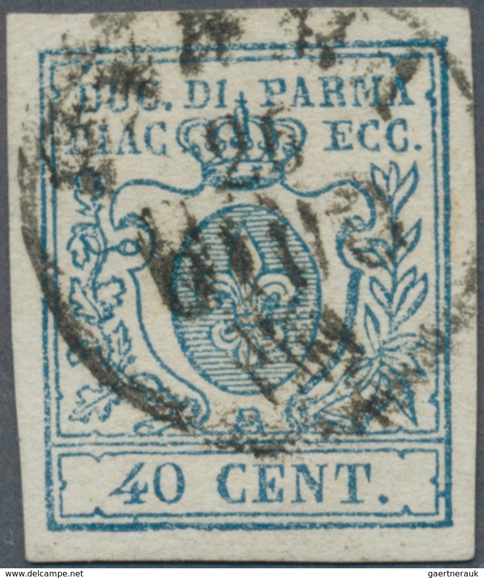 Italien - Altitalienische Staaten: Parma: 1857, 40c. Blue, Fresh Colour And Full Margins All Around, - Parme