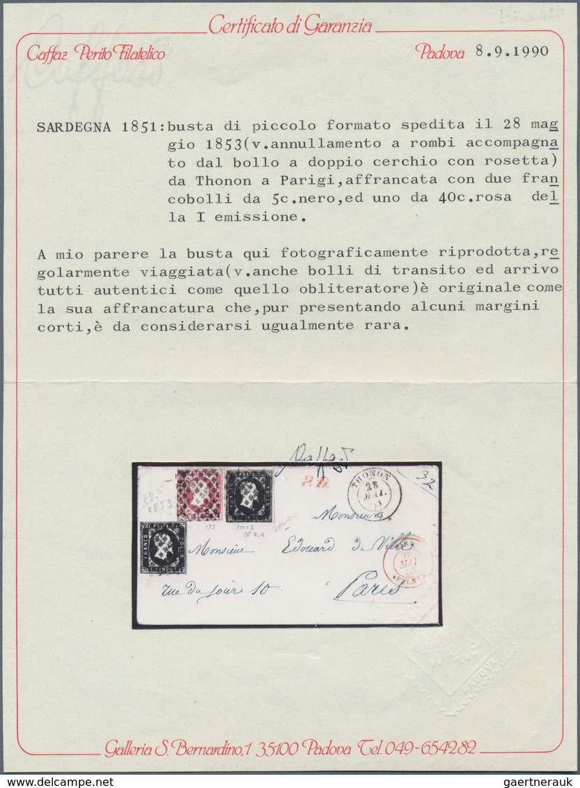 Italien - Altitalienische Staaten: Sardinien: 1851, Sardinia Used In Savoy: 2 X 5 C Black, Each Slig - Sardinia