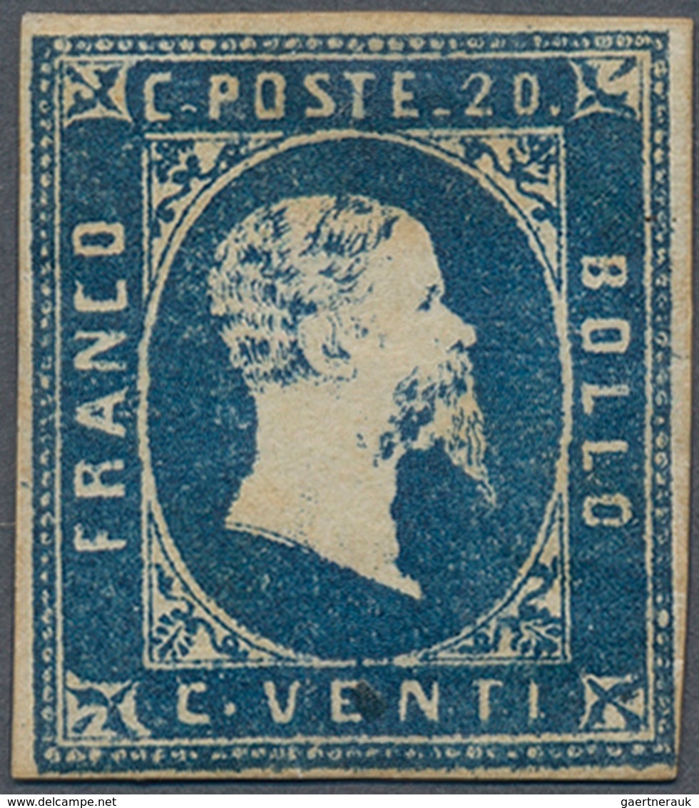 Italien - Altitalienische Staaten: Sardinien: 1851, 20 C Blue, Close To Full Margins, Fresh Color, M - Sardinia