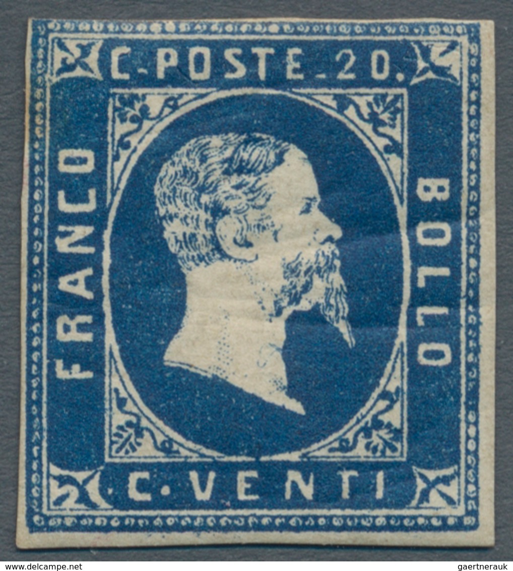 Italien - Altitalienische Staaten: Sardinien: 1851, 20 C Blue, Touched At The Top, Full Margins At T - Sardaigne