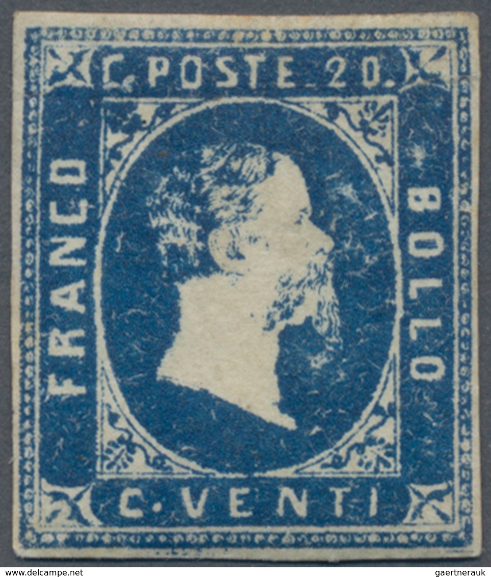 Italien - Altitalienische Staaten: Sardinien: 1851, 20 C Blue, Mint Without Gum. Sassone Value 6,000 - Sardaigne