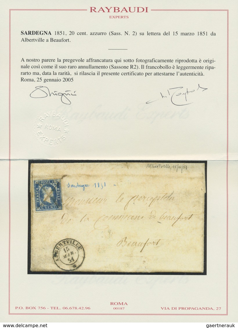 Italien - Altitalienische Staaten: Sardinien: 1851, 20 Cents Blue, On A Letter Dated March 15, 1851 - Sardaigne