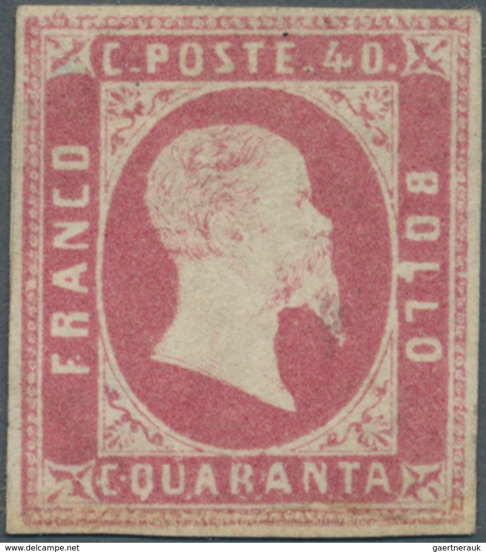 Italien - Altitalienische Staaten: Sardinien: 1851, 40c. Rose, Fresh Colour, Full Margins, Repaired, - Sardaigne