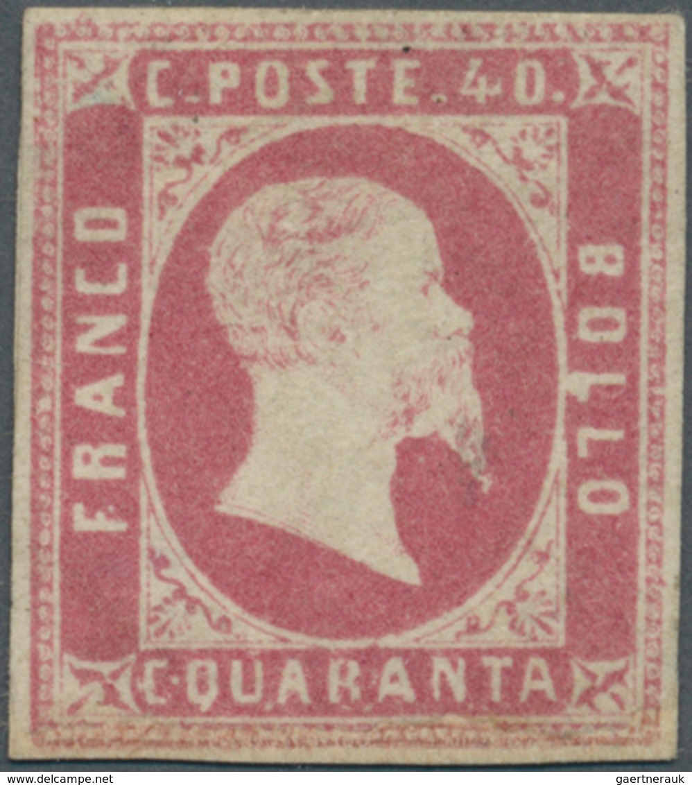 Italien - Altitalienische Staaten: Sardinien: 1851, 40c. Rose, Fresh Colour, Full Margins, Repaired, - Sardinien