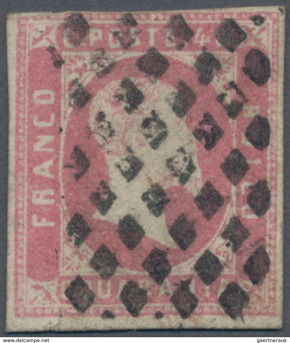 Italien - Altitalienische Staaten: Sardinien: 1851, 40 C Rose (rosa, Sassone 3, CV 8,000 €) Three Si - Sardinien