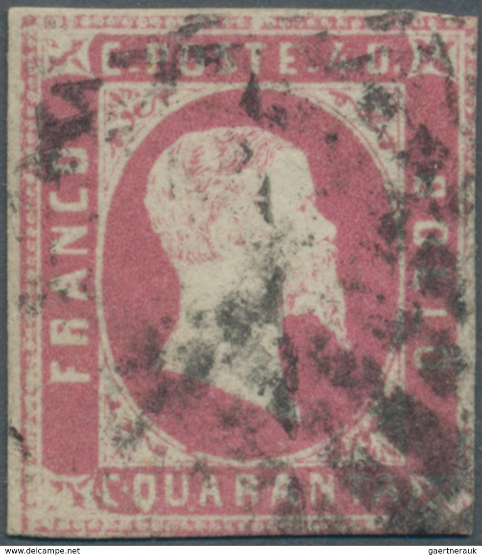 Italien - Altitalienische Staaten: Sardinien: 1851, 40c. Rose, Fresh Colour, Slightly Cut Into To Fu - Sardaigne