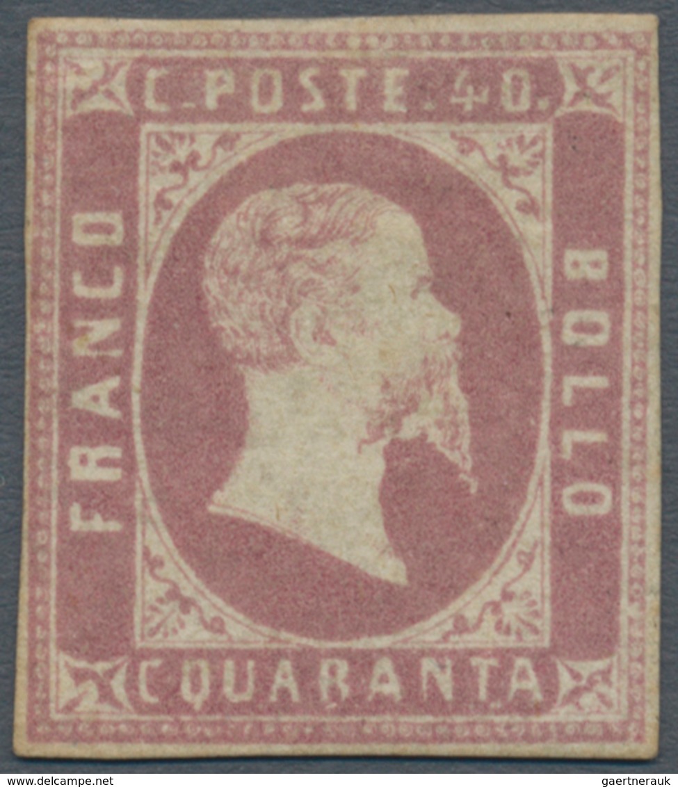 Italien - Altitalienische Staaten: Sardinien: 1851: 40 Centesimi, Lila Rosa, Mint With Part Of Origi - Sardinia