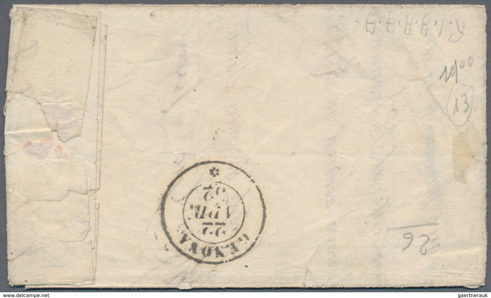 Italien - Altitalienische Staaten: Sardinien: 1851. 40 Centesimi Rosa, Cut In At The Left Bottom, Ca - Sardaigne