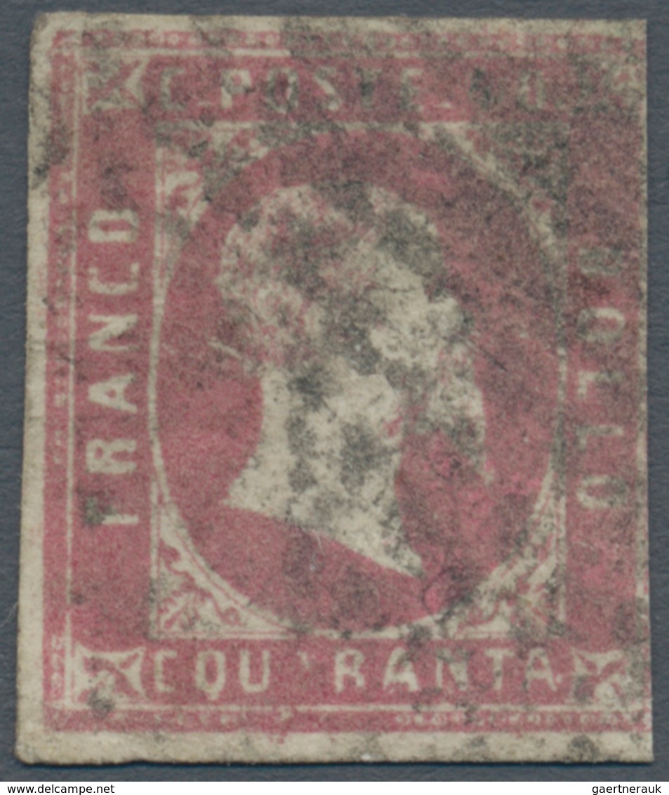 Italien - Altitalienische Staaten: Sardinien: 1851, 40 Cents, Lilac Rose, Cancelled, With Enzo Diena - Sardaigne