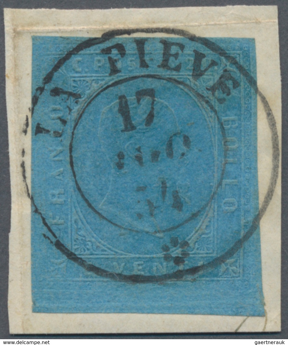 Italien - Altitalienische Staaten: Sardinien: 1853, 20 C Blue Tied By Rare Double Circle LA PIEVE 17 - Sardaigne