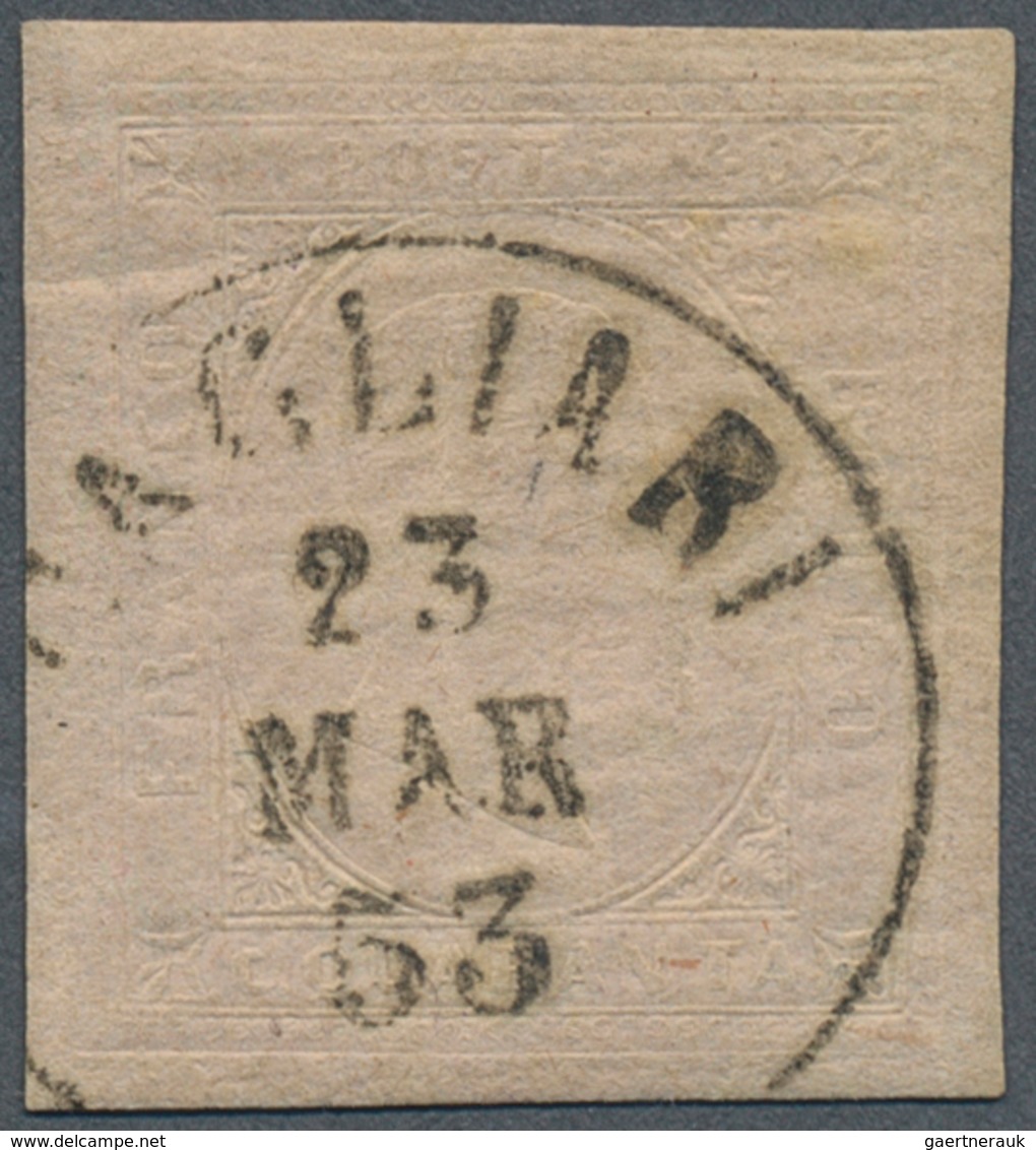 Italien - Altitalienische Staaten: Sardinien: 1853: VEII 40 C Embossed On Rose Paper, Cancelled (C)A - Sardinia
