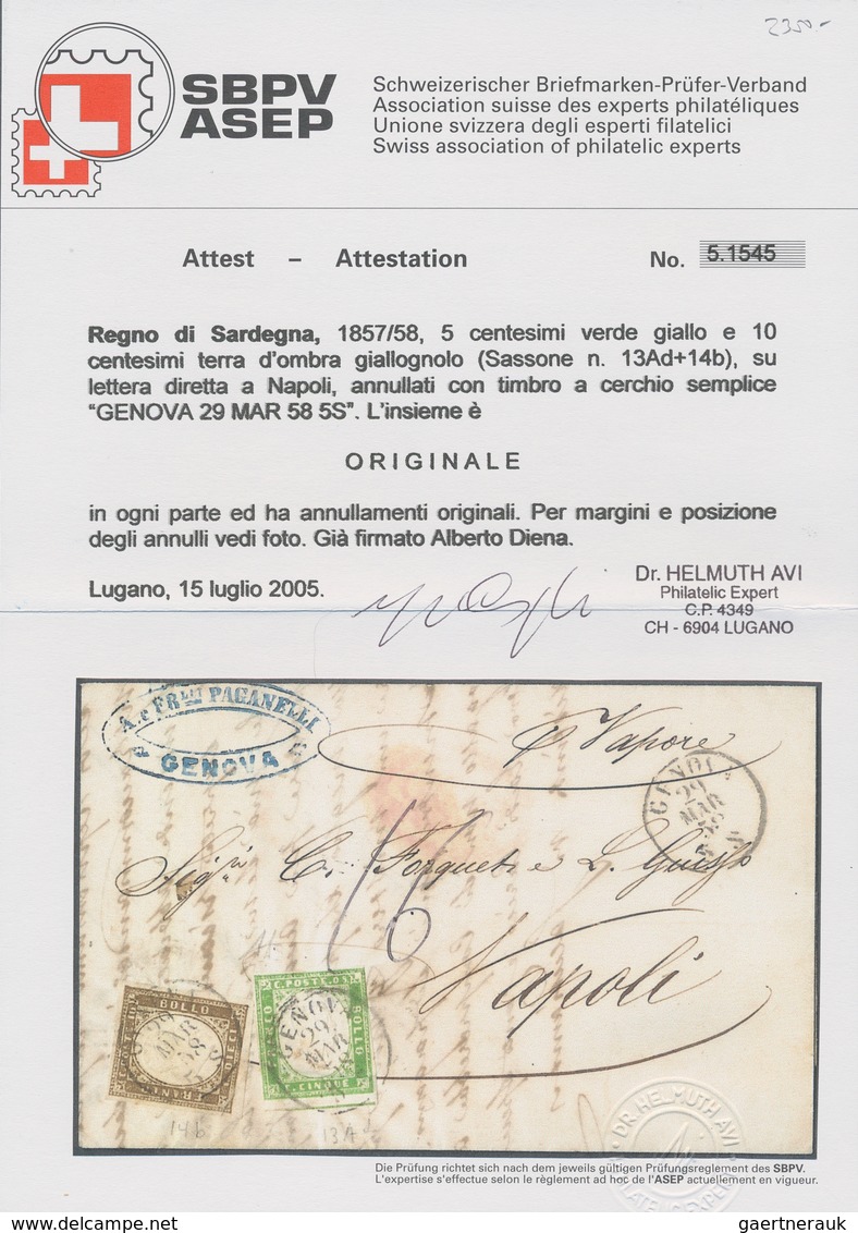 Italien - Altitalienische Staaten: Sardinien: 1855, 5 C Green (verde Giallo, Sassone 13 Ad) And 10 C - Sardaigne