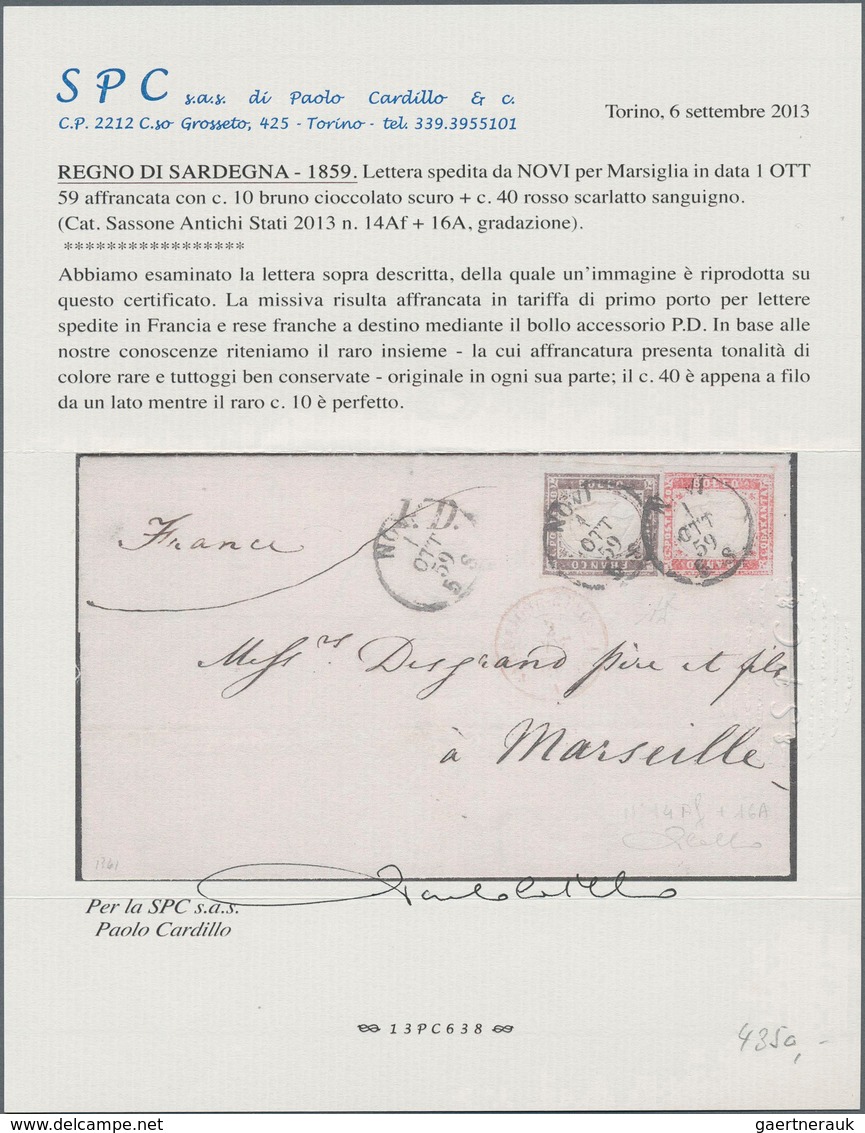 Italien - Altitalienische Staaten: Sardinien: 1859, 10c. Deep Chocolate Brown And 40c. Scalet, Both - Sardinia