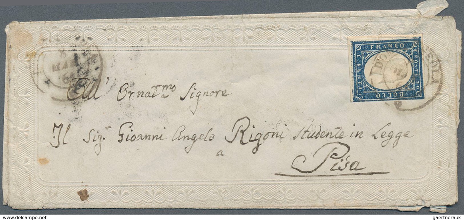 Italien - Altitalienische Staaten: Sardinien: 1861, 20 C Dark Blue, Three Full Margins, Slightly Tou - Sardinia