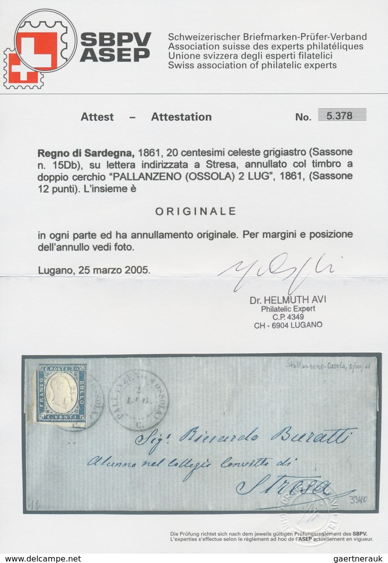 Italien - Altitalienische Staaten: Sardinien: 1861, 20 C Greyish Azure, At Left And On Top Cut Into - Sardinia