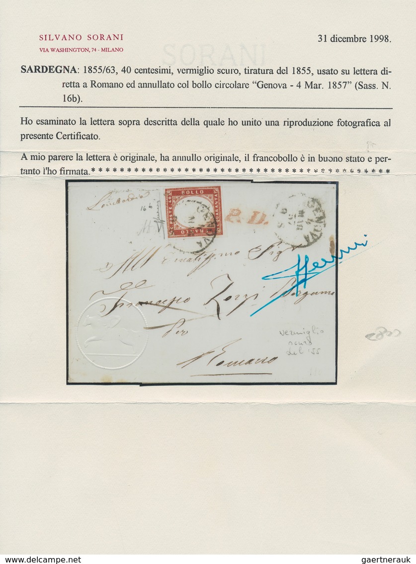 Italien - Altitalienische Staaten: Sardinien: 1855, 40 C Dark Vermillon, 1855 Printing, Tied By Cds - Sardinia