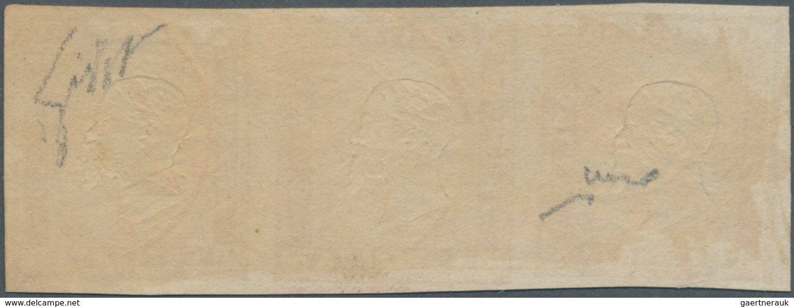 Italien - Altitalienische Staaten: Sardinien: 1862, 80 C Yellow, Horizontal Strip Of 3, Full Margins - Sardinia