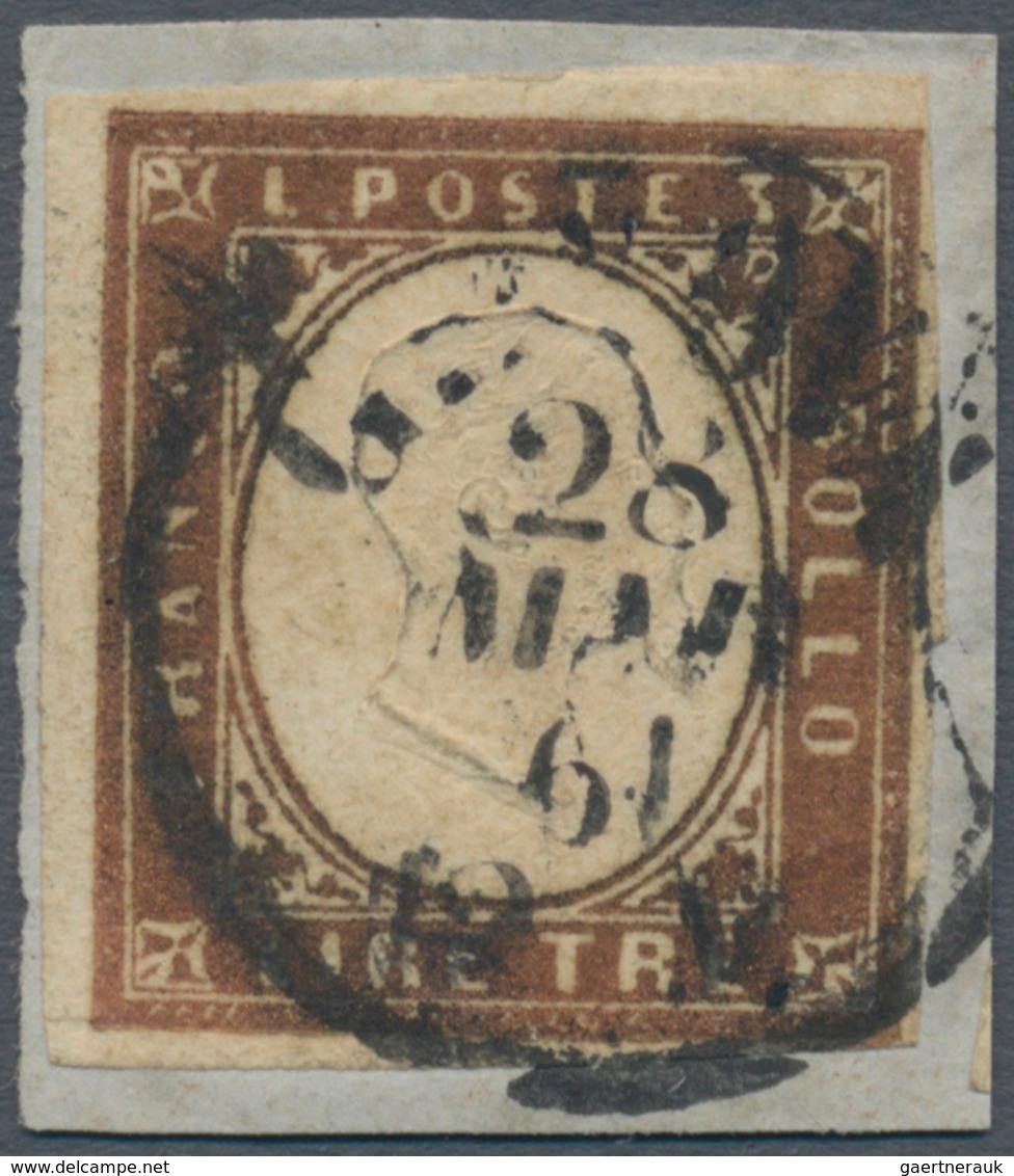 Italien - Altitalienische Staaten: Sardinien: 1861, 3 Lira, Bright Copper, Cancelled With Cds Genoa - Sardinia