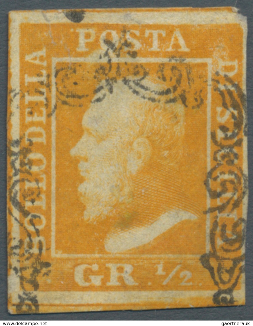 Italien - Altitalienische Staaten: Sizilien: 1859 King Ferdinand II. ½g. Orange, Used With The Ornam - Sicile