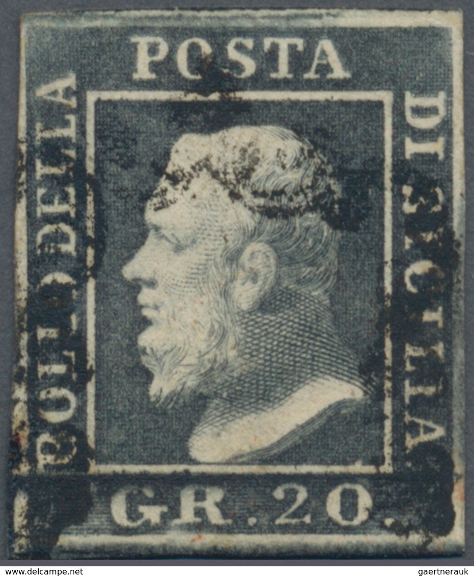 Italien - Altitalienische Staaten: Sizilien: 1859, 20gr. Greyish Slate, Fresh Colour, Full Margins, - Sicily