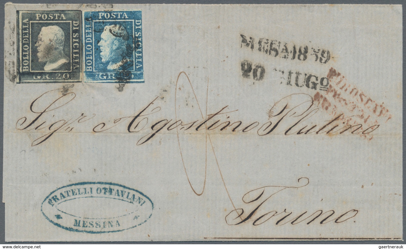 Italien - Altitalienische Staaten: Sizilien: 1859: 20 Grana Gray And 2 Grana Blue, Both Tied By "hor - Sicile