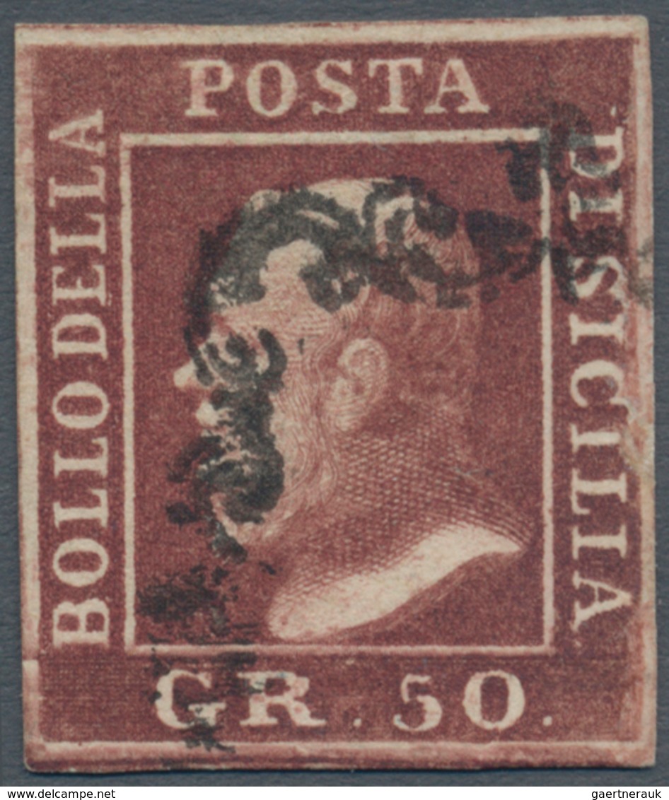 Italien - Altitalienische Staaten: Sizilien: 1859: 50 Grana, Red Brown, Used Well Margined. With Cer - Sicily