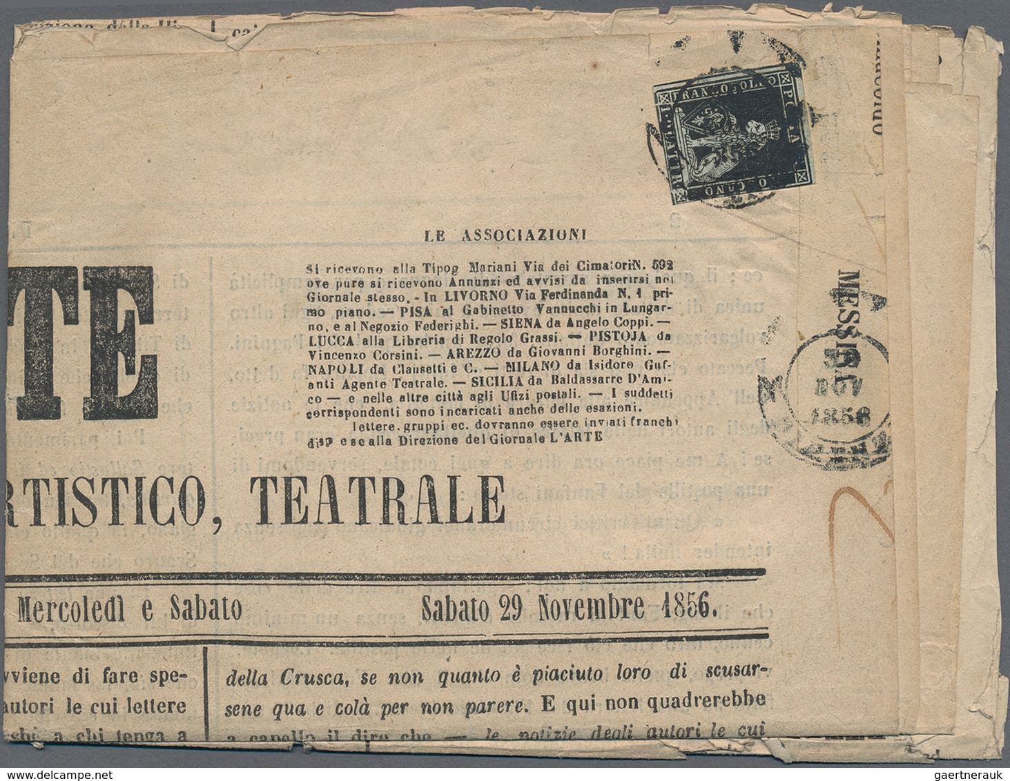Italien - Altitalienische Staaten: Toscana: 1851, 1 Qu Black On Grey, Broad Margins At Top And At Le - Tuscany
