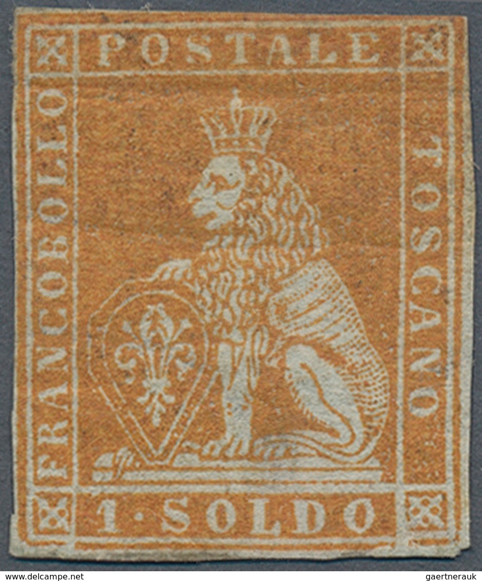 Italien - Altitalienische Staaten: Toscana: 1851, 1 S Ochre, Three Margins, Slightly Touched At Top, - Toscane