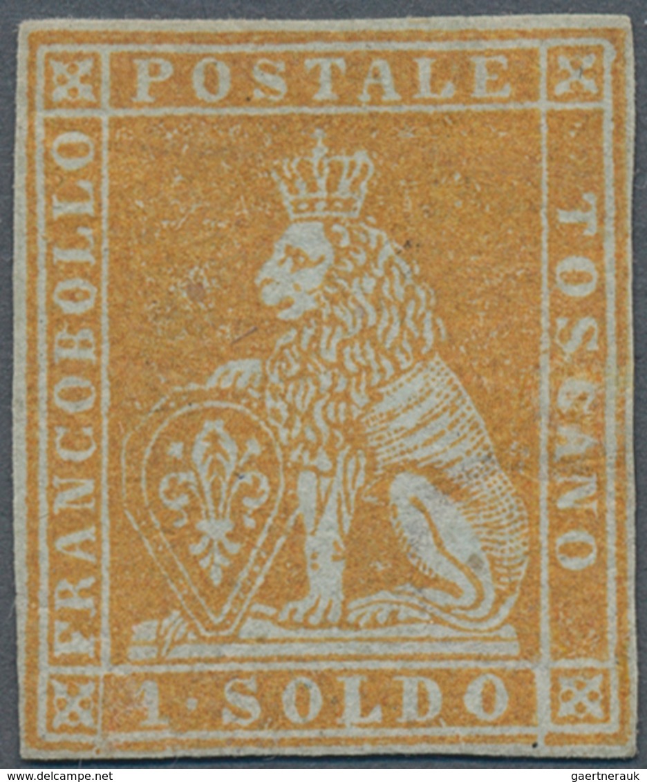 Italien - Altitalienische Staaten: Toscana: 1853, 1 Soldi Yellow On Grey Paper, Mint Little Hinged, - Toscane