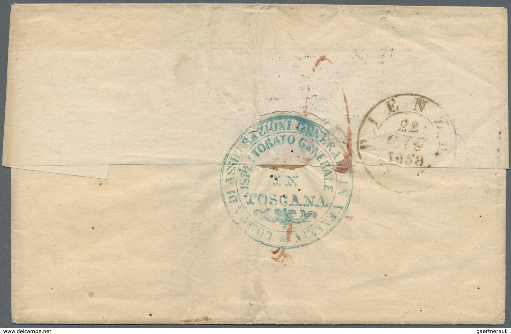 Italien - Altitalienische Staaten: Toscana: 1853, 1cr. Carmine Red And 2cr. Dull Blue On Folded Enve - Tuscany