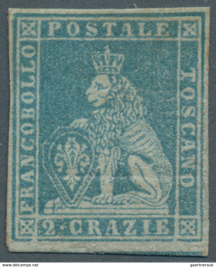 Italien - Altitalienische Staaten: Toscana: 1851, 2 Crazie Light Blue On Gray, Mint With Rest Of Hin - Tuscany