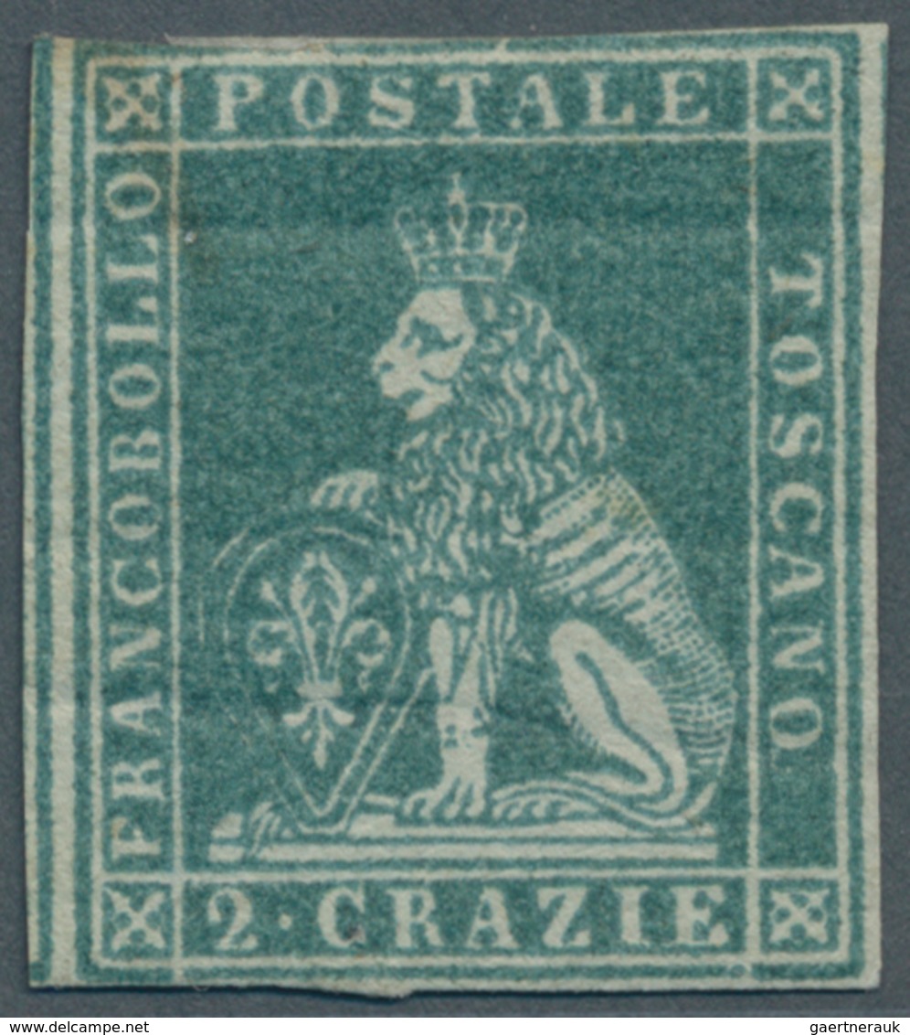 Italien - Altitalienische Staaten: Toscana: 1851, 2 Crazie Green/blue Mint With Rest Of Hinge, Fresh - Toscane