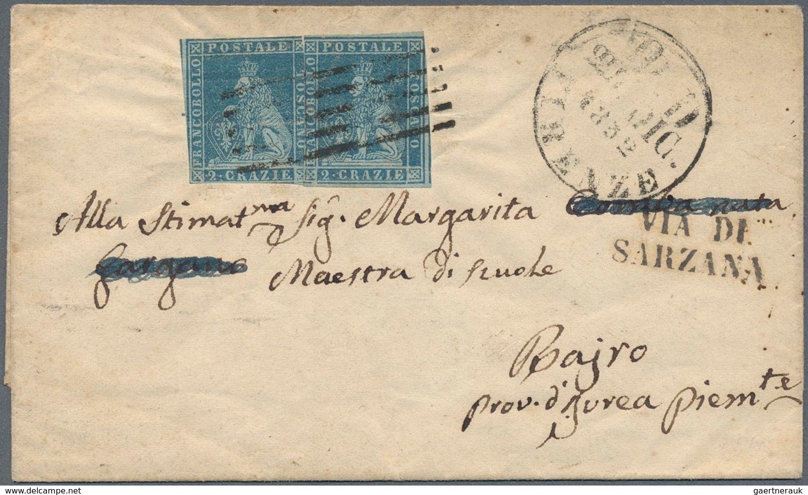 Italien - Altitalienische Staaten: Toscana: 1851, 2 X 2 Cr Grey-blue On Blue, Each Touched To Full M - Toscane