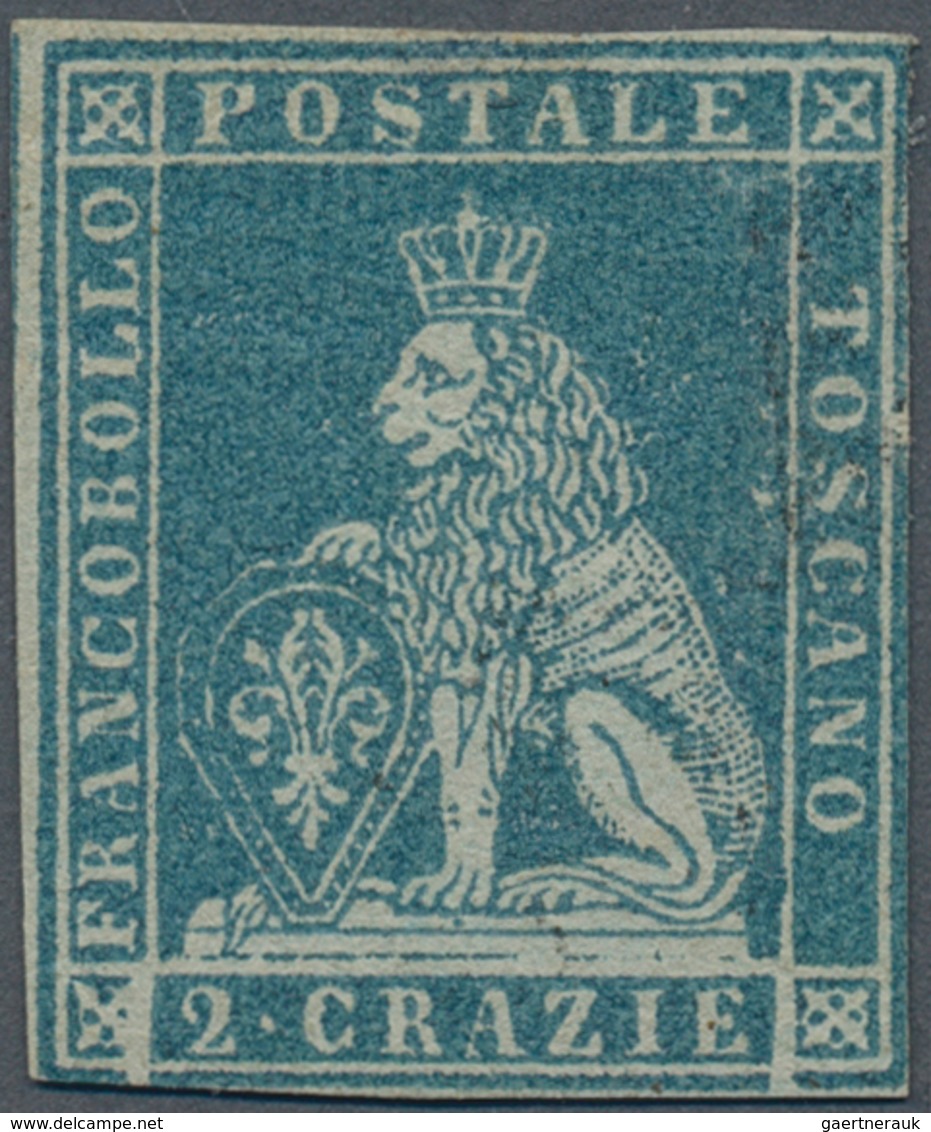 Italien - Altitalienische Staaten: Toscana: 1851, 2cr. Greenish Blue, Fresh Colour, Slightly Cut Int - Tuscany