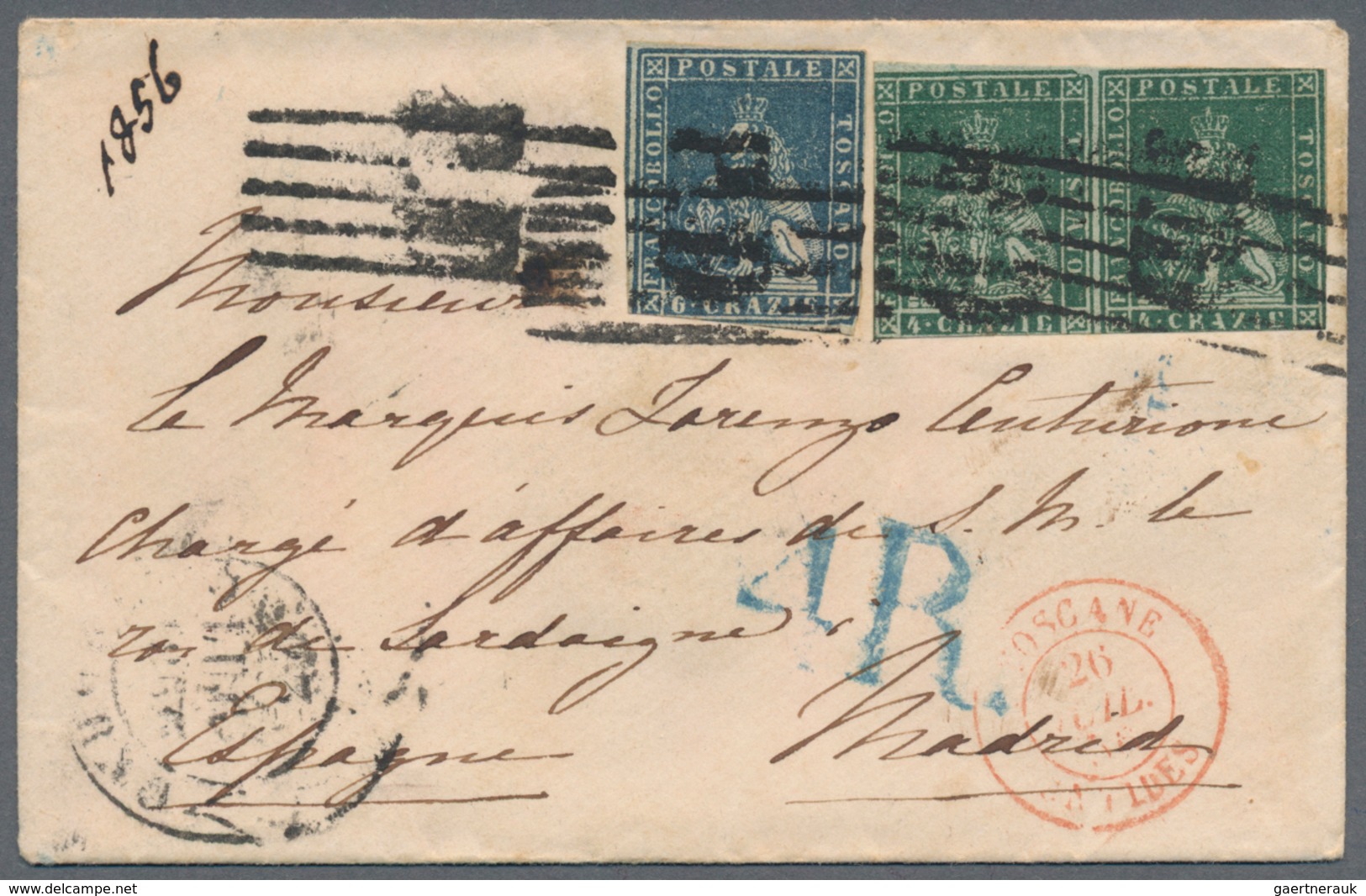 Italien - Altitalienische Staaten: Toscana: 1856,4 Cr Green (pair, Very Narrow Margins) And 6 Cr Blu - Toscane