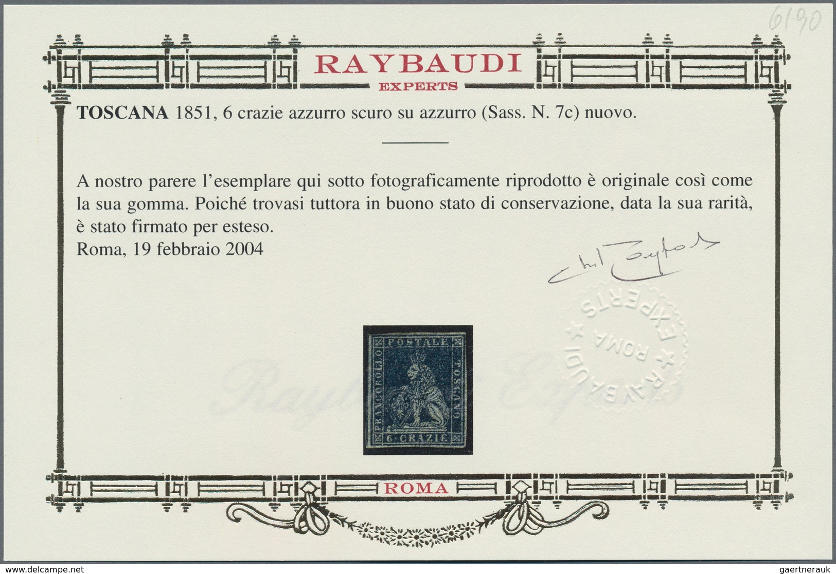 Italien - Altitalienische Staaten: Toscana: 1851, 6 Cr Deep Blue On Blue, Close To Full Margins, Fre - Tuscany