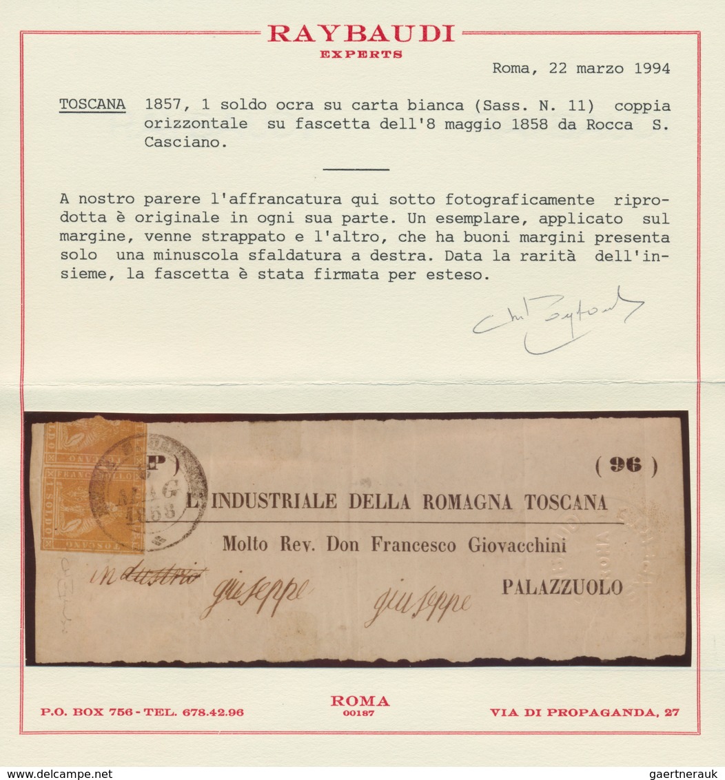 Italien - Altitalienische Staaten: Toscana: 1855: 1 Soldo Ochre, Horizontal Pair On A Wrapper Front - Tuscany