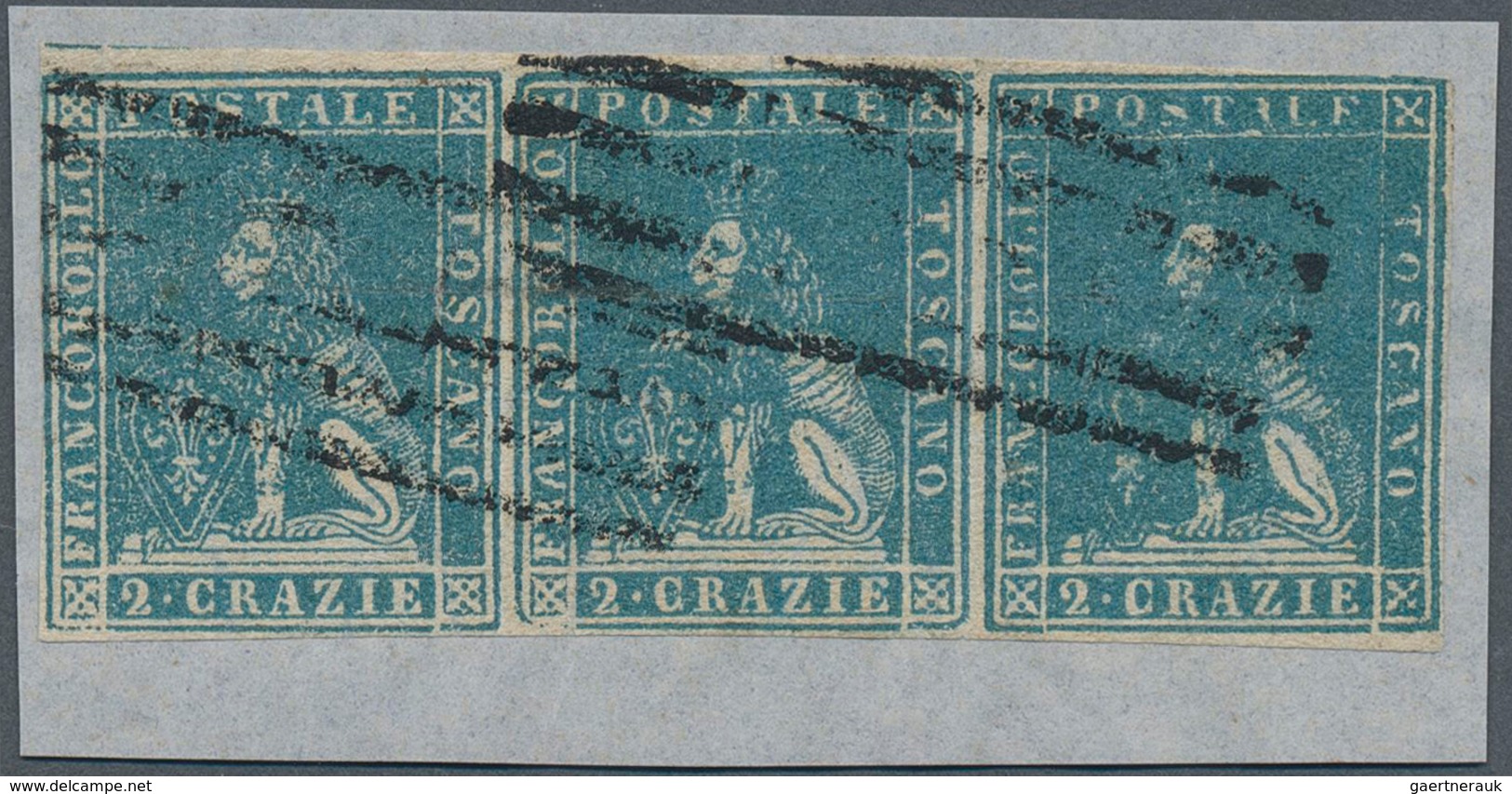 Italien - Altitalienische Staaten: Toscana: 1857, 2 Cr Greenish Blue, Horizontal Strip Of 3, Even To - Toscane