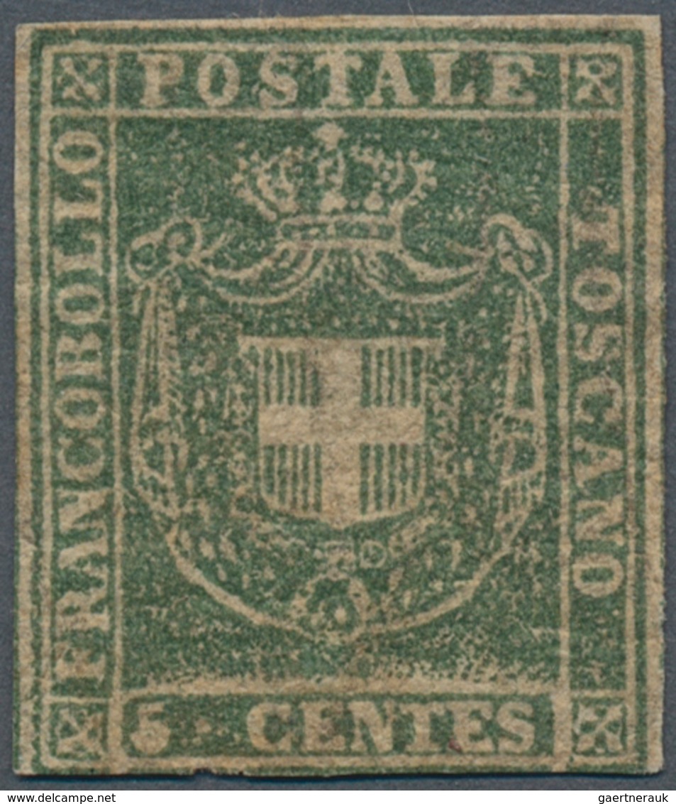 Italien - Altitalienische Staaten: Toscana: 1860, Coat Of Arms 5 C (olive?)green Mint With Lightly H - Tuscany