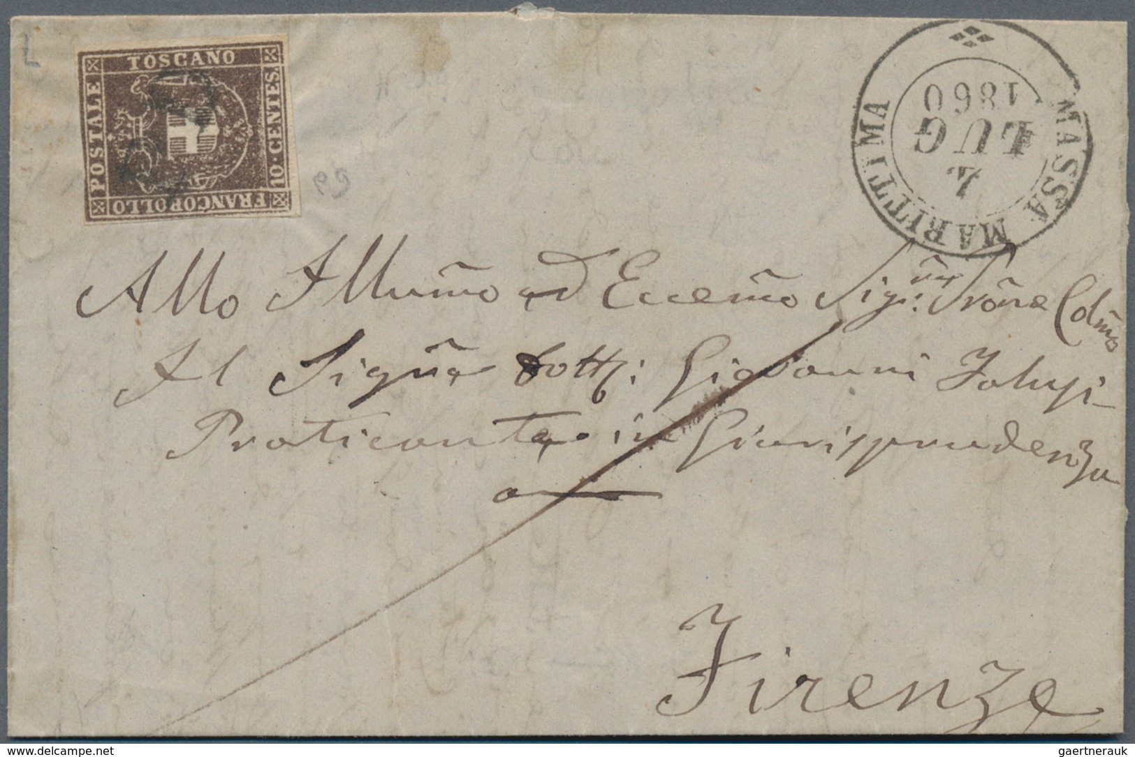 Italien - Altitalienische Staaten: Toscana: 1860, Coat Of Arms 10 C (deep)brown (minimal Cut On Top, - Tuscany