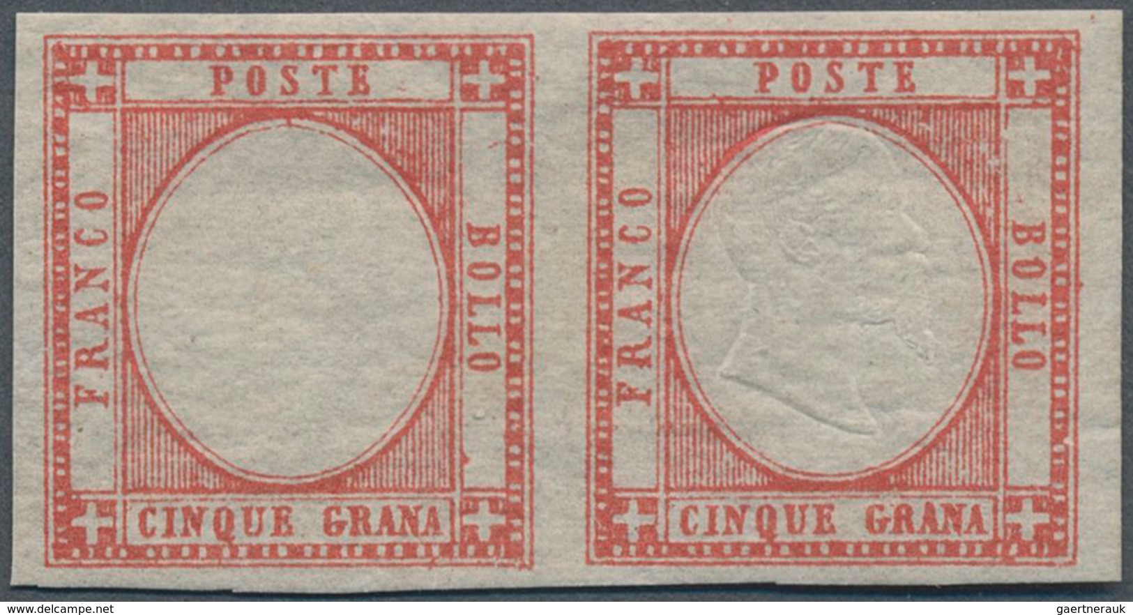 Italien: 1861, Neapolitan Province, 5gr. Rose Carmine, Horizontal Pair, Fresh Colour And Good Margin - Ungebraucht