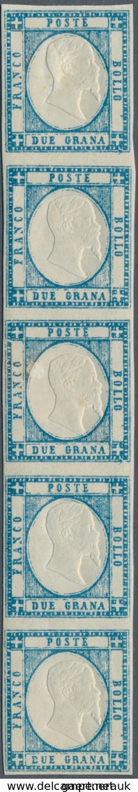 Italien: 1861, Neapolitan Province, 2gr. Blue, Vertical Strip Of Five, Fresh Colour And Close To Ful - Neufs