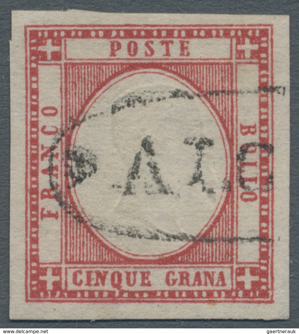 Italien: 1861, 5 Grana Rot Luxus, Mit Ovalem Teilabschlag Des Seltenen ALCAMO (bolli Ovali Con Fregi - Neufs