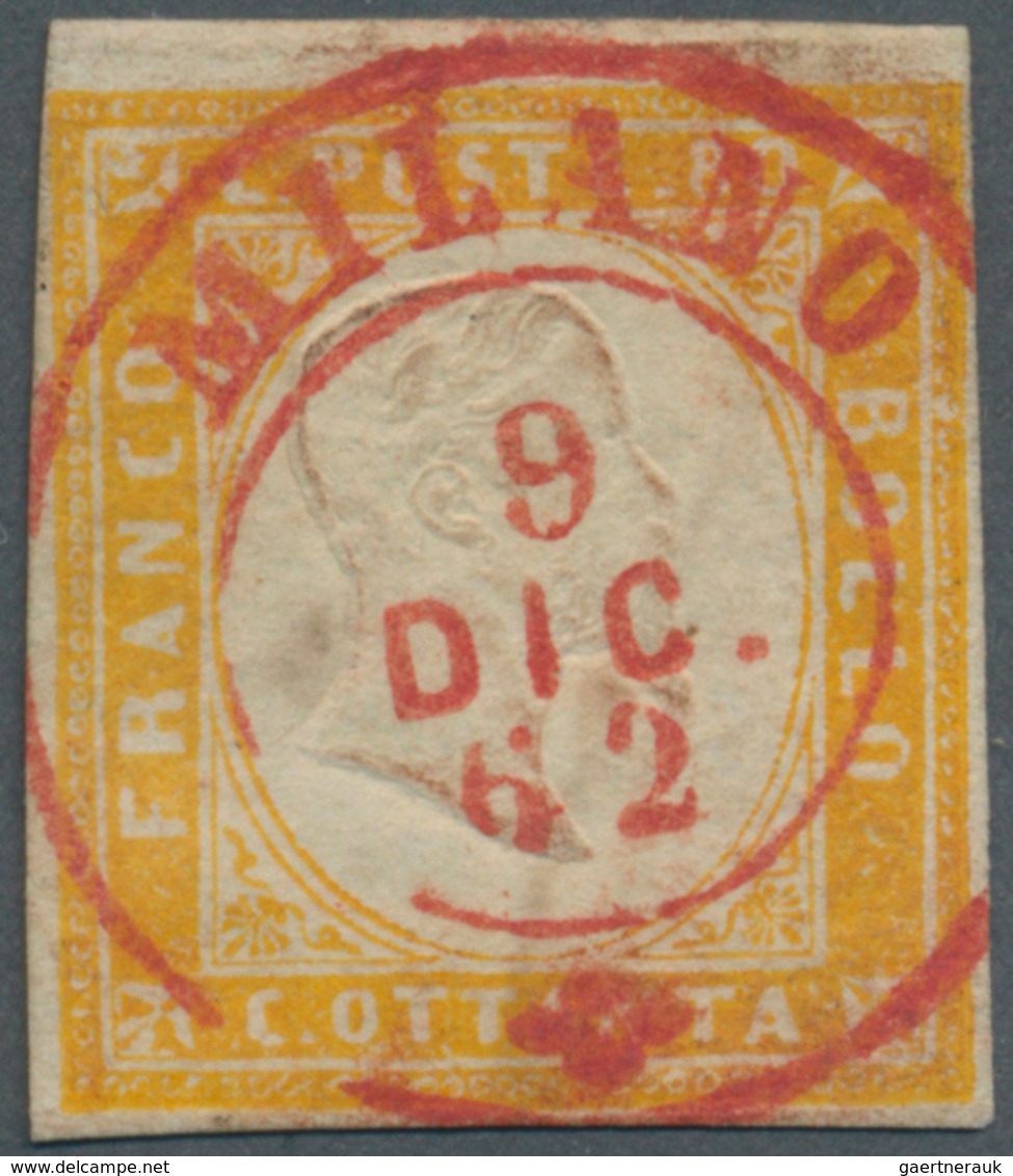 Italien: 1862, 80c. Orange Fine Used With Red "MILANO 9/DIC/62" Clear Cancelled, Tiny Ink Spots From - Mint/hinged
