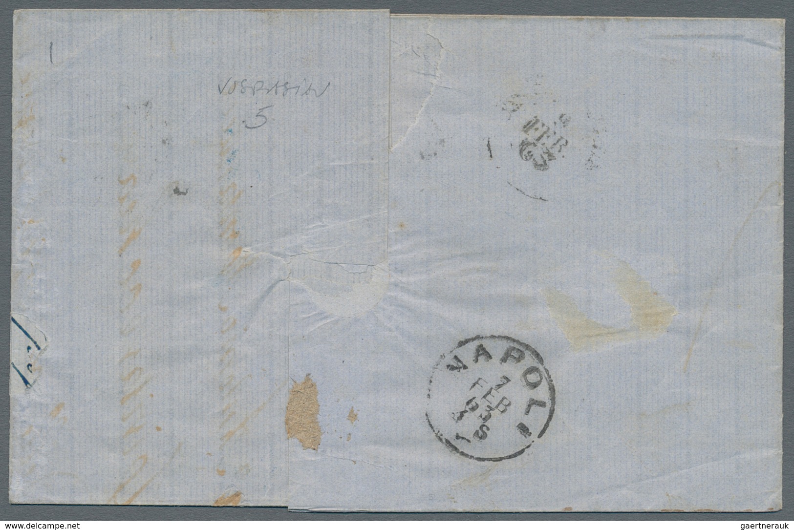 Italien: 1863, 14 C Blue ITALY Together With 5 C Green SARDINIA, Rare MIXED FRANKING, Tied By Double - Neufs