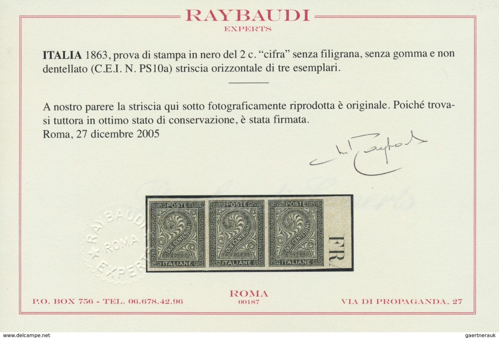 Italien: 1863, 2 C Numerals, Imperforated Color Proof In Black, Ungummed, Horizontal Strip Of 3 From - Neufs
